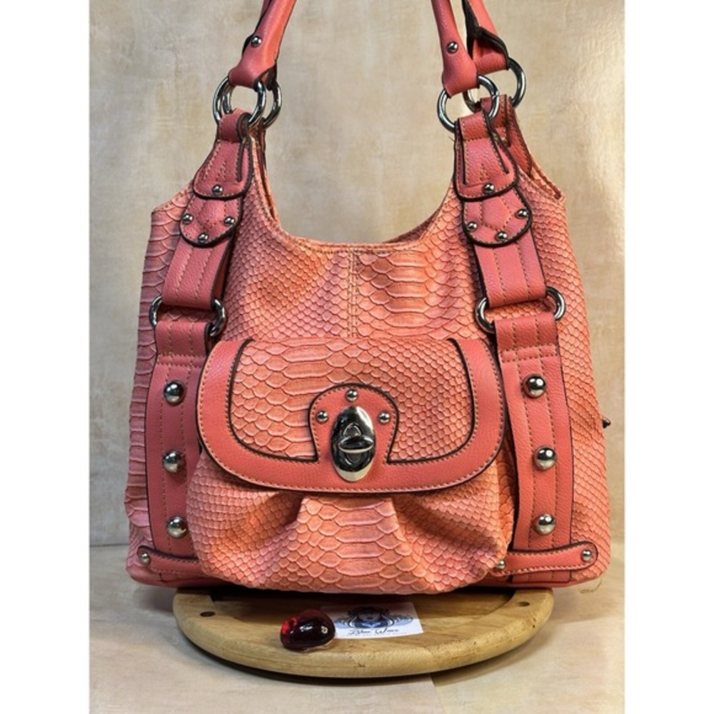 Wilson's Leather‎ Orange Shoulder Bag Purse Silver Accents, Zippers Multi Space